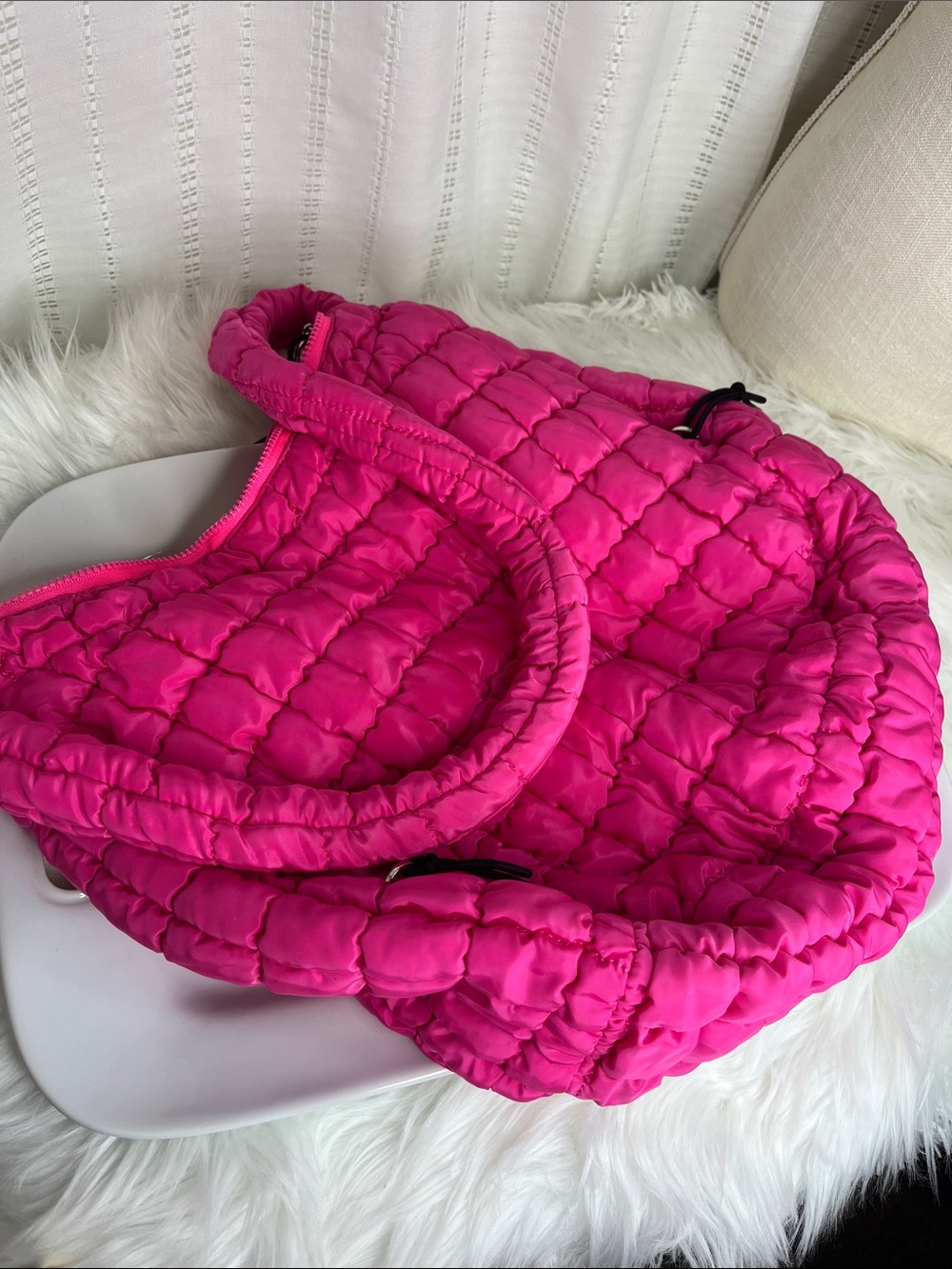 Bright Pink Quilted Shoulder Bag - Picture 3 of 12